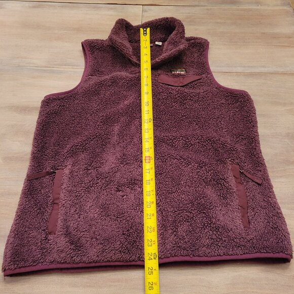 LL Bean Women’s L Mountain Pile High Fleece Vest Maroon Full Zip Outdoor Warm - Picture 5 of 8